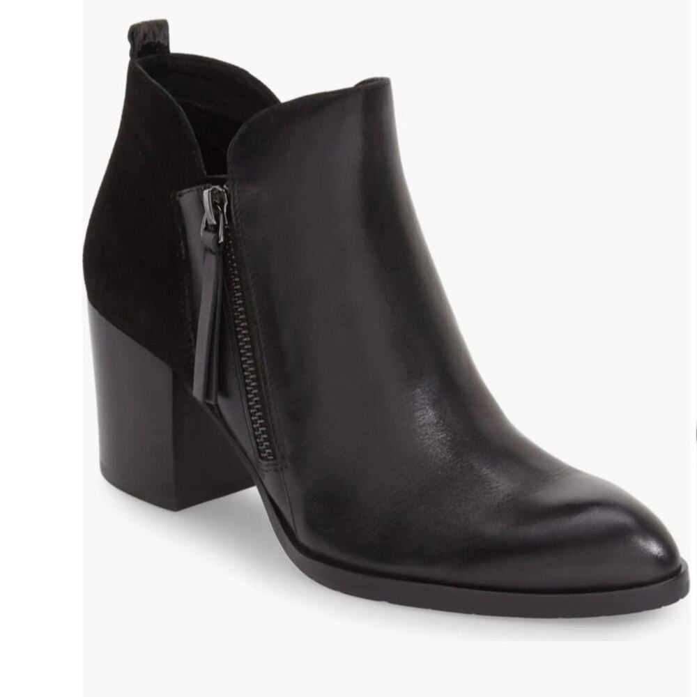 Donald J Pliner Edyn Black Leather Reptile Embossed Trim Booties 10M - NWOB